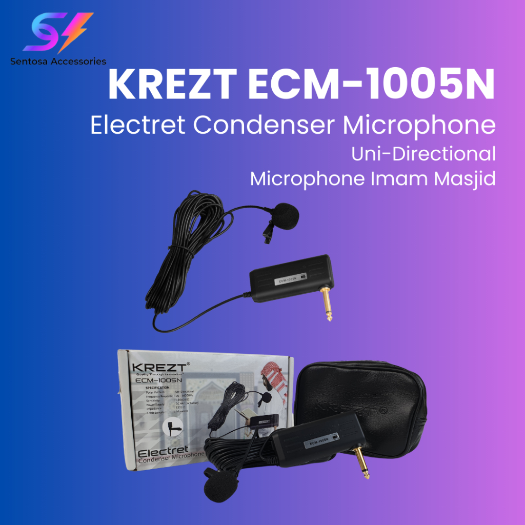 Microphone Clip On Kabel KREZT ECM-1005N | Mic Jepit Imam Masjid | Mik Jepit Kondensor Kabel Panjang