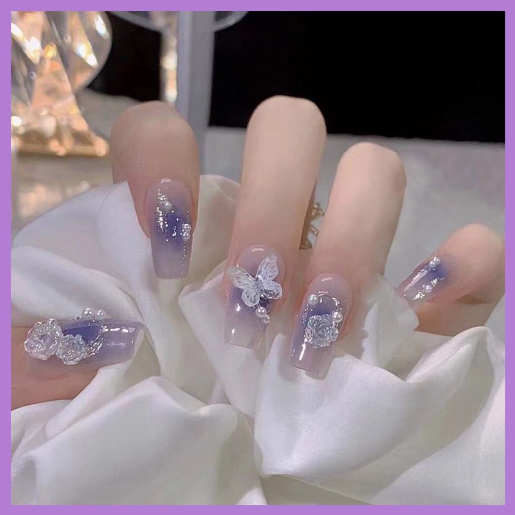 24Pcs DIY Kuku Palsu French Cool Finger Nail Art Stiker Kuku Palsu