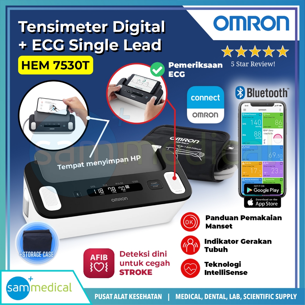 Omron Tensimeter Digital+EKG Single Lead - HEM 7530T / tensi lengan / alat ukur tekanan darah / blood pressure measuring