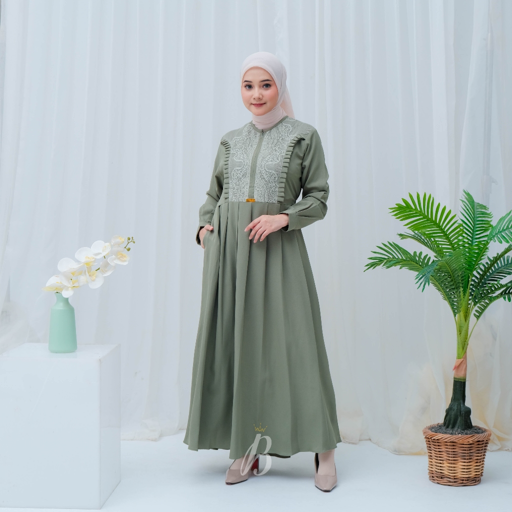 (Pre-Order) Gamis Dress Zahara Brokat Polos Linen Crepe / Dress Gamis Lebaran 2024/ Gamis Murah Vira