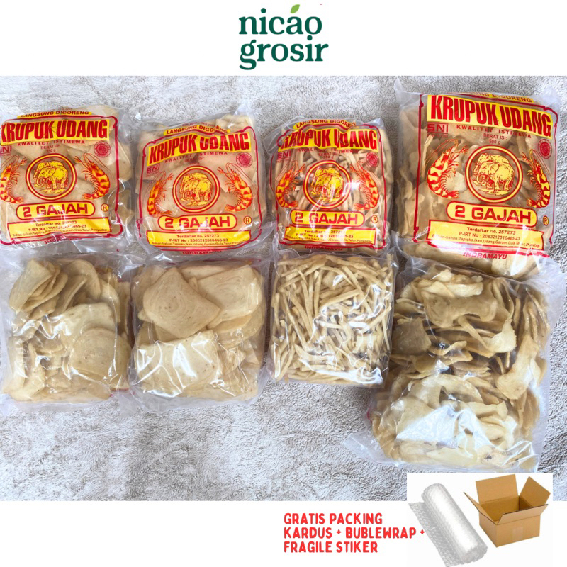 

[Harga Murah] Kerupuk Udang 2 Gajah Indramayu Kualitet Super (Sedang, Besar, Stik, Sirian) krupuk padi kapas super kerupuk seblak stik