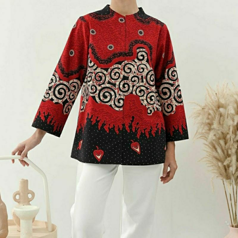 baju batik wanita untuk kerja kantor warna merah