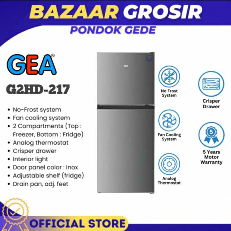 KULKAS GEA 2 PINTU G2HD 217 / G2HD217 TOP MOUNT FRIDGE FREEZER 217L