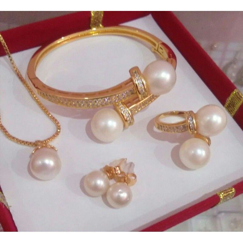 Set Perhiasan Rhodium Mutiara Laut Asli Lombok