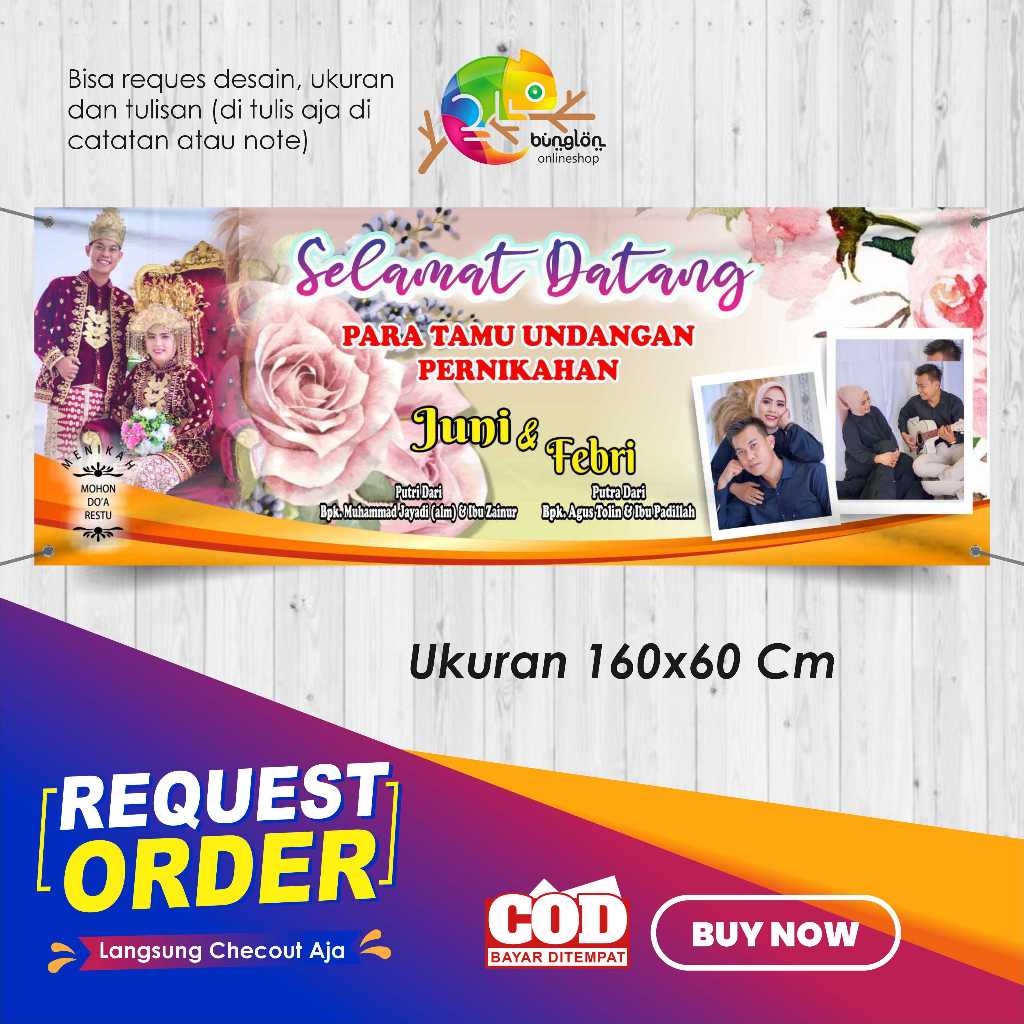 Spanduk Banner 160x60 Selamat Datang Wedding Custom Desain