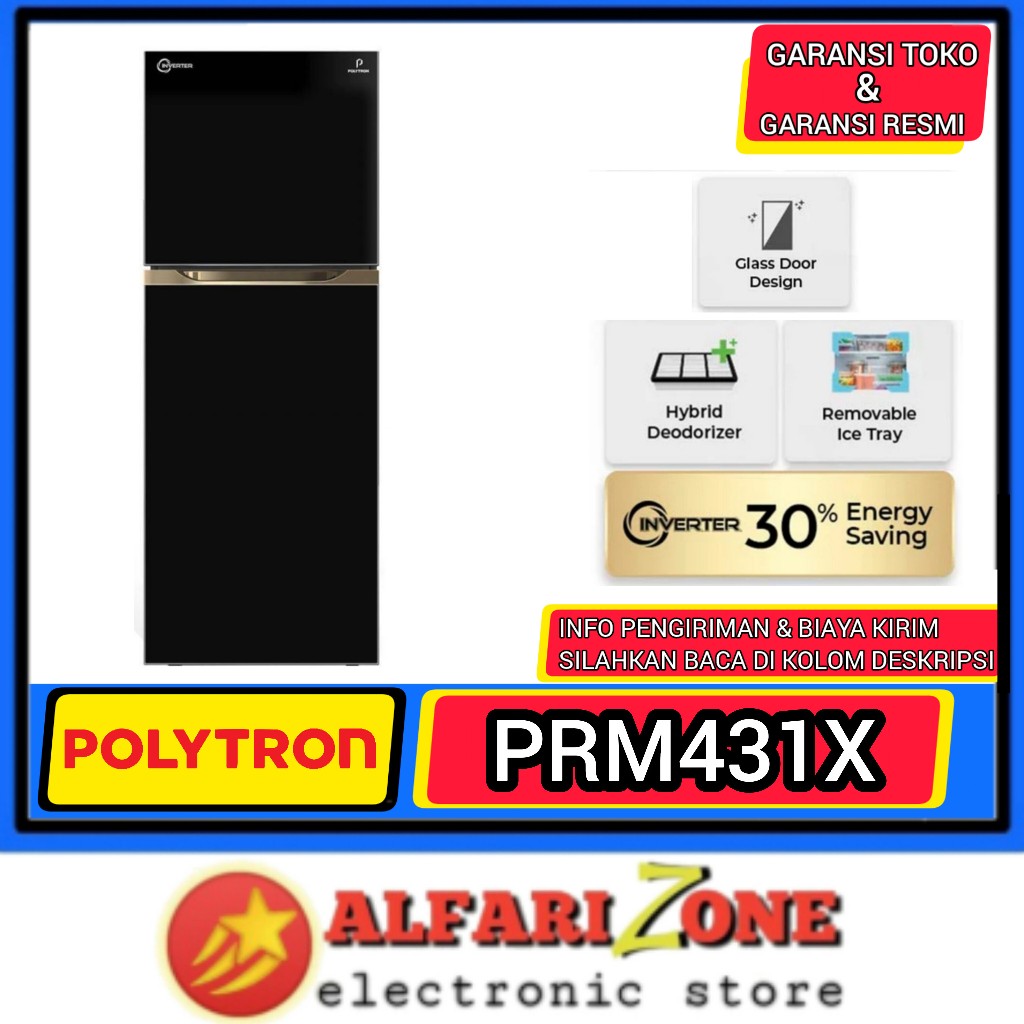 Kulkas Polytron PRM 431X Belleza Inverter 2 Pintu 300L Hitam