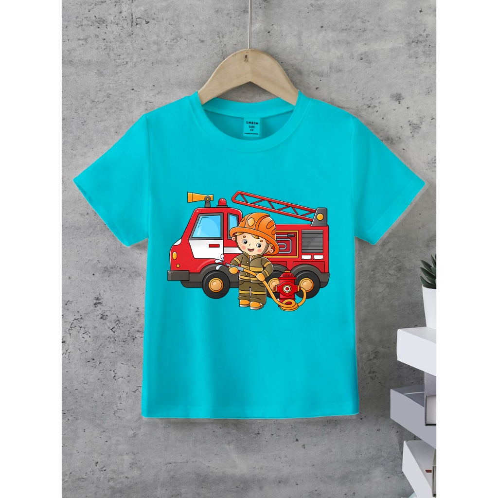 BAJU kaos atasan anak FIRE TRUCK Fireman Firefighter Fire bahan premium terbaik