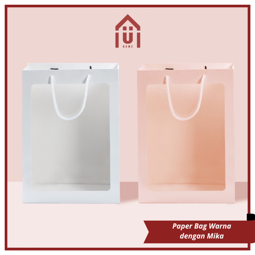 

UNISO - PAPER BAG MIKA WARNA PUTIH PINK POLOS TAS BOUQUET FLOWER GOODIE BAG HAMPERS