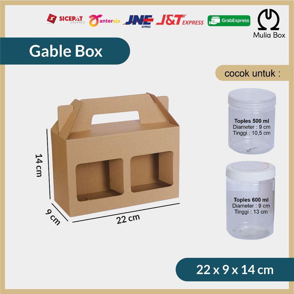 

Kardus Packing Jinjing / Gable Box 22 x 9 x 14 cm 2 Jar Tabung Plastik 500-600ml Hampers Die Cut