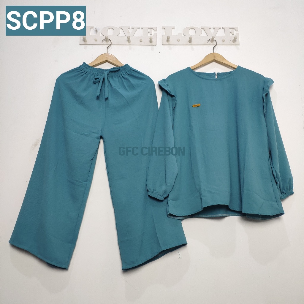 Setelan Crinkle Airflow Polos Celana Panjang Lengan Panjang / One Set Crinkle Baju Wanita Kekinian