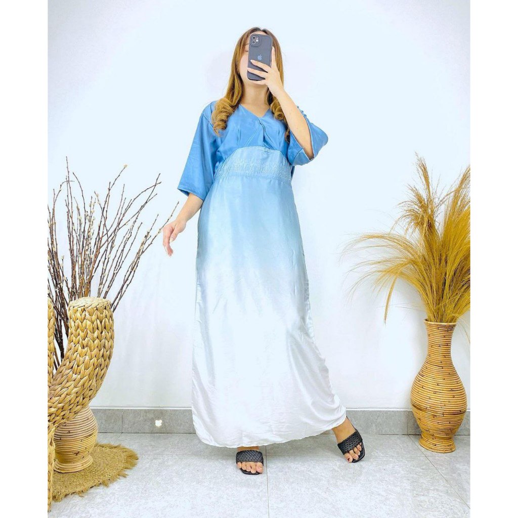 Benang Raja Gamis Ombre Armany Satin New Collection-Abu Muda