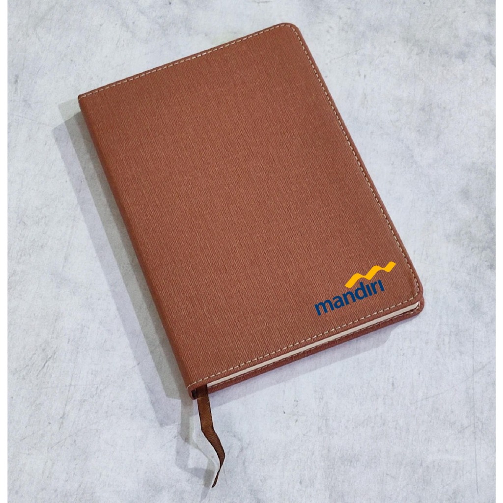 

Agenda Notebook Kulit A5 Custom Logo BANK MANDIRI Printing 1 Sisi/Souvenir Custom Office Murah