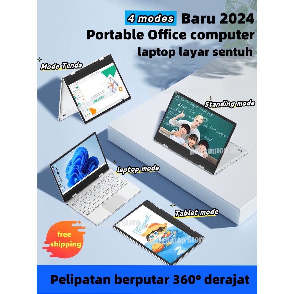 AMOLI「2025 New」Laptop touchscreen flip 360 ° derajat 13,3" inci IPS Layer Intel N4020 RAM 8GB + 256G
