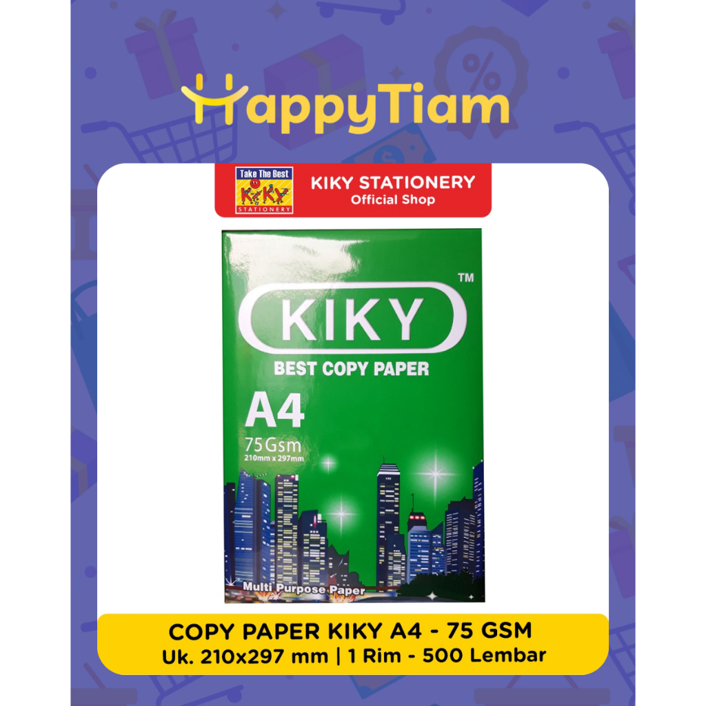 

KERTAS A4 KIKY F4 COPY PAPER 1 RIM 500 LEMBAR 75 GSM FOTOCOPY PRINT HVS