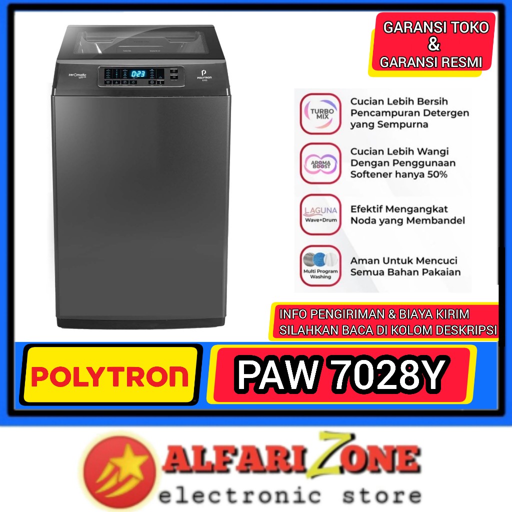 Mesin cuci 7 kg 1 tabung polytron PAW7028Y mesin cuci 7kg POLYTRON