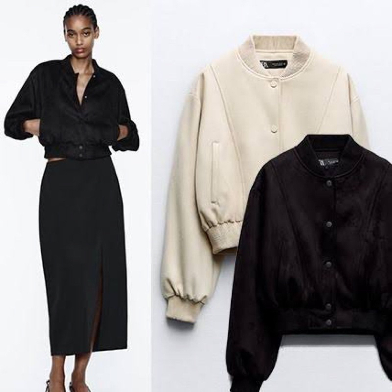 zara bomber efect suede