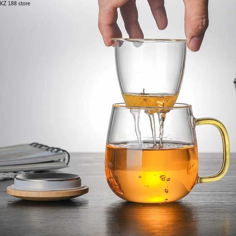 Gelas Cangkir Teh Coffe Dengan Filter kaca Exclusive 320ml dan 420ml Instan dan Sameday