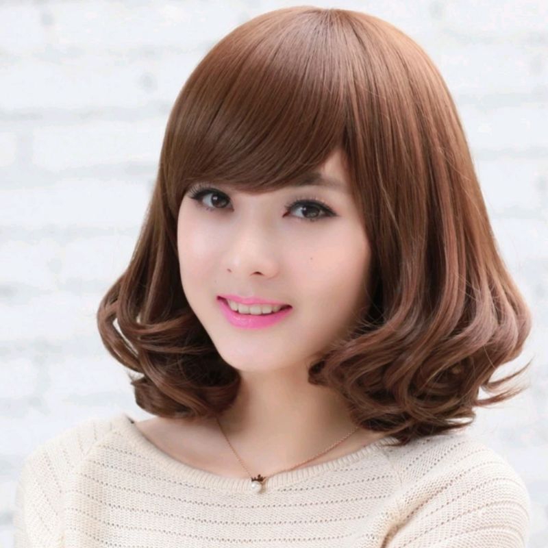 Wig Wanita Rambut Palsu Model Bob Curly Pendek Dengan Poni Wig Wanita Dewasa Rambut Pendek Bergelomb