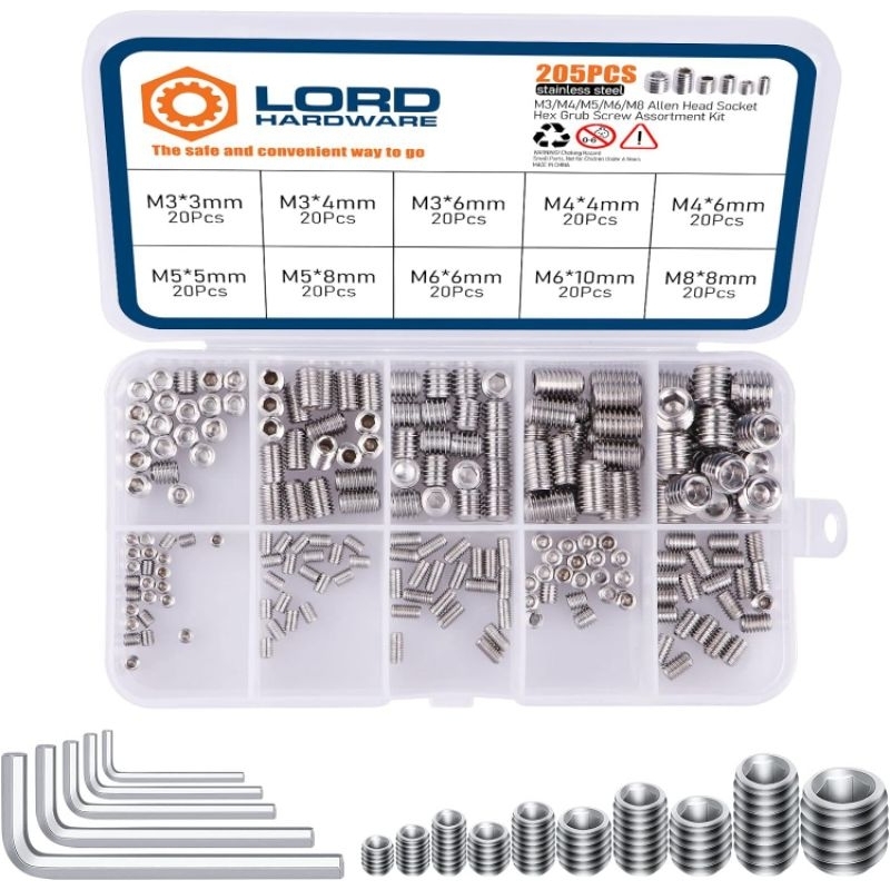 200pcs Baut L Tanam Sekrup Soket Hex Sekrup Tanpa Kepala Baud M3 M4 M5 M6 M8 Baut Variasi