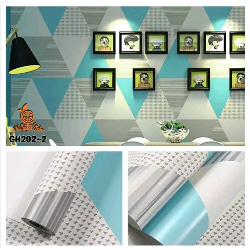 Wallpaper sticker dinding murah ± 8m x 45cm tidak sampai 10m segitiga biru gh202-2