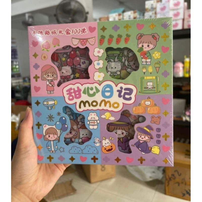 

Sticker MOMO Rainbow Mix 4 Warna Original waterproof Stiker Kartun Korea Anti Air Original isi 100pcs