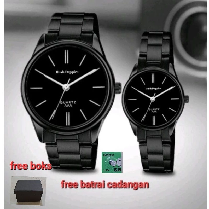 Jam Tangan Cauple Hustpupies Strap Rantai - Jam Tangan Cauple Harga Satuan Free Boks +Batrai Free Ba