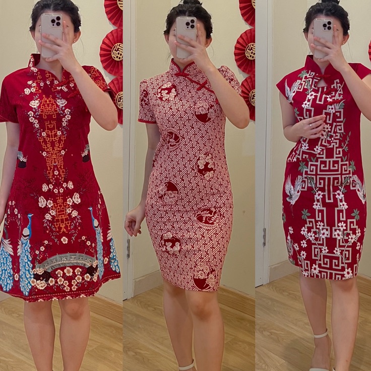 Langsung Checkout DUJOURE  Cheongsam Dress Imlek Qibao Dress Batik Cheongsam Jumbo Bigsize Dress