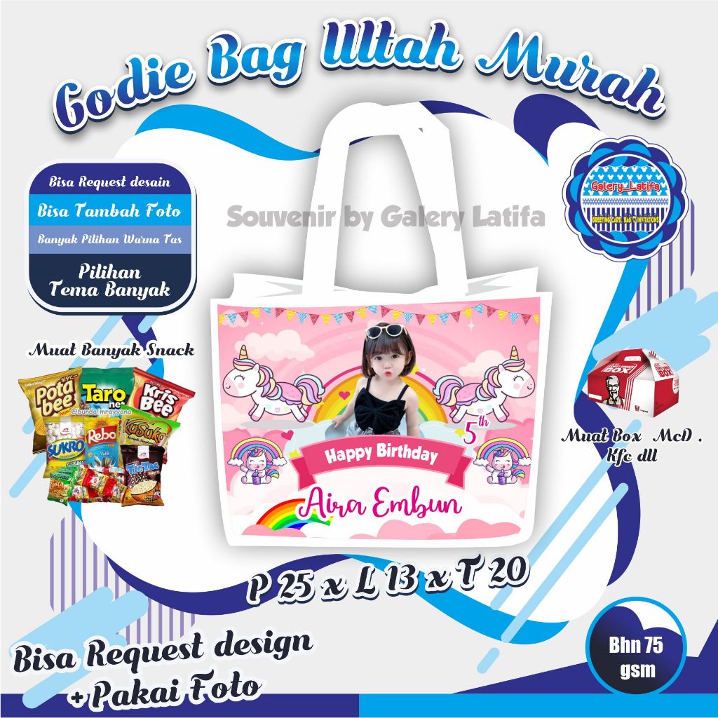 

TAS ULANG TAHUN TEMA UNICORN "BISA REQUEST DESAIN LAINYA