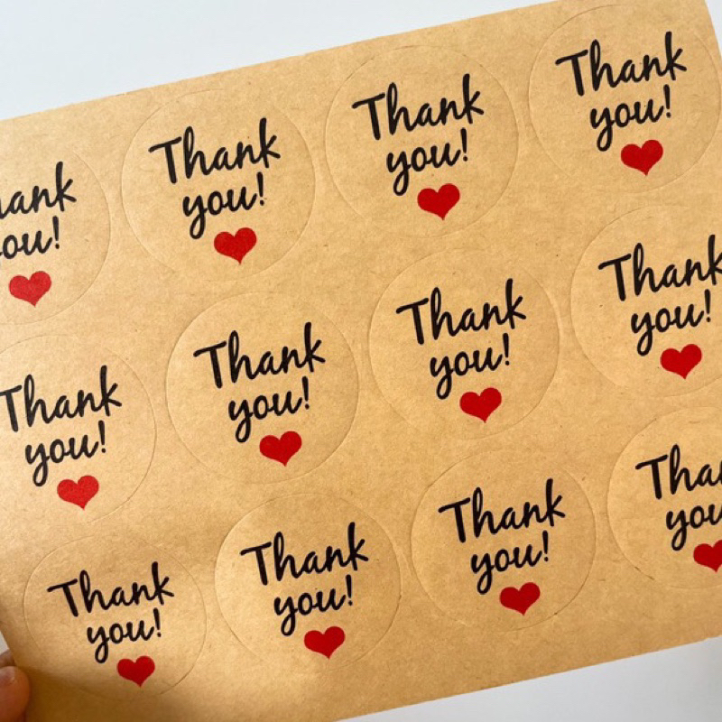 

Stiker kemasan Thank you 12PC rustic | Label sticker kraft paper | Box cake ultah kue