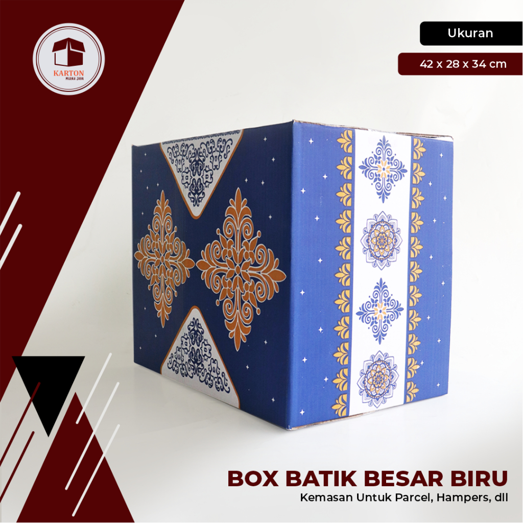 

BOX PARCEL BATIK BESAR BIRU A1 UK. 42 x 28 x 35 cm - kardus/motif batik/box souvenir/box parcel/box hampers/custombox/packaging