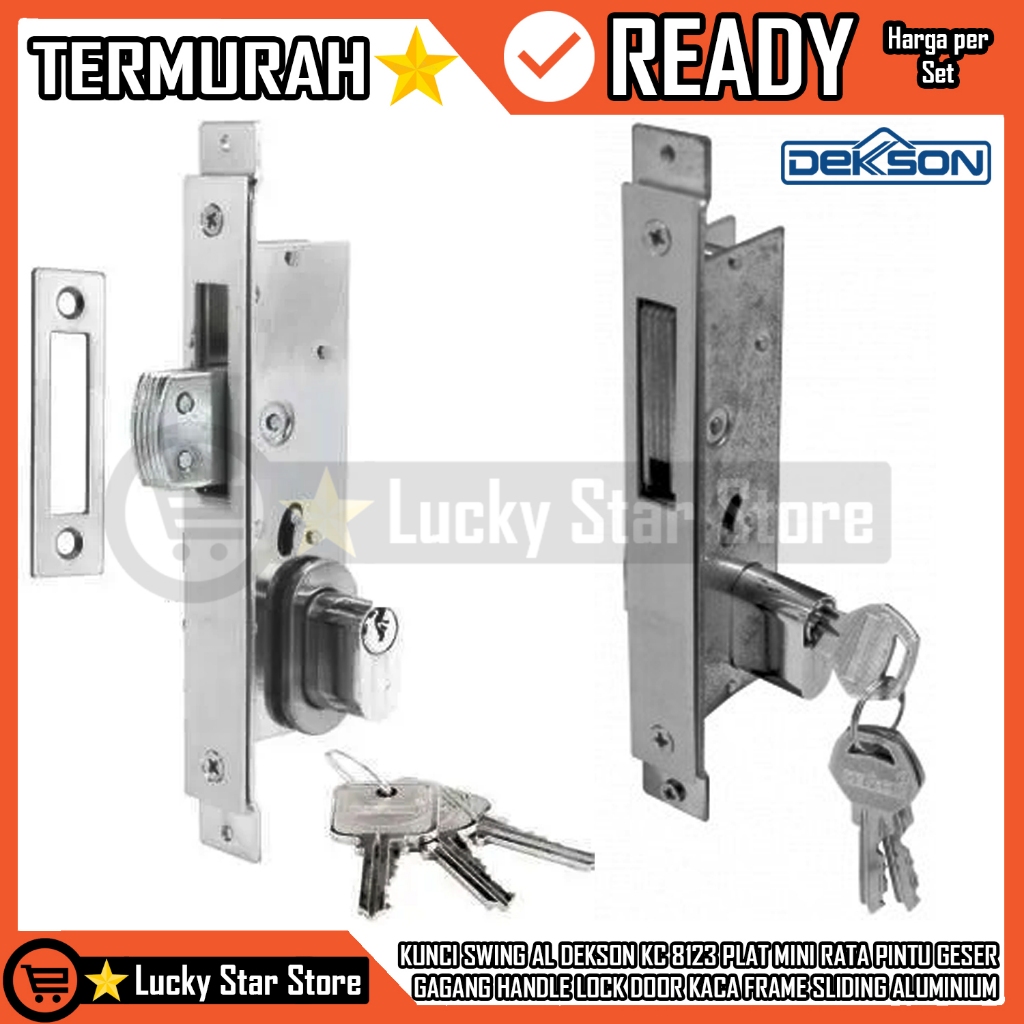 KUNCI SWING AL DEKSON KC 8123 PLAT MINI RATA PINTU GESER GAGANG HANDLE LOCK DOOR KACA FRAME SLIDING 