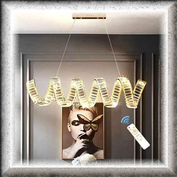 Lampu hias Gantung MODERN premium original CRYSTAL SPIRAL 3 COLOUR LED remote control pendant minima
