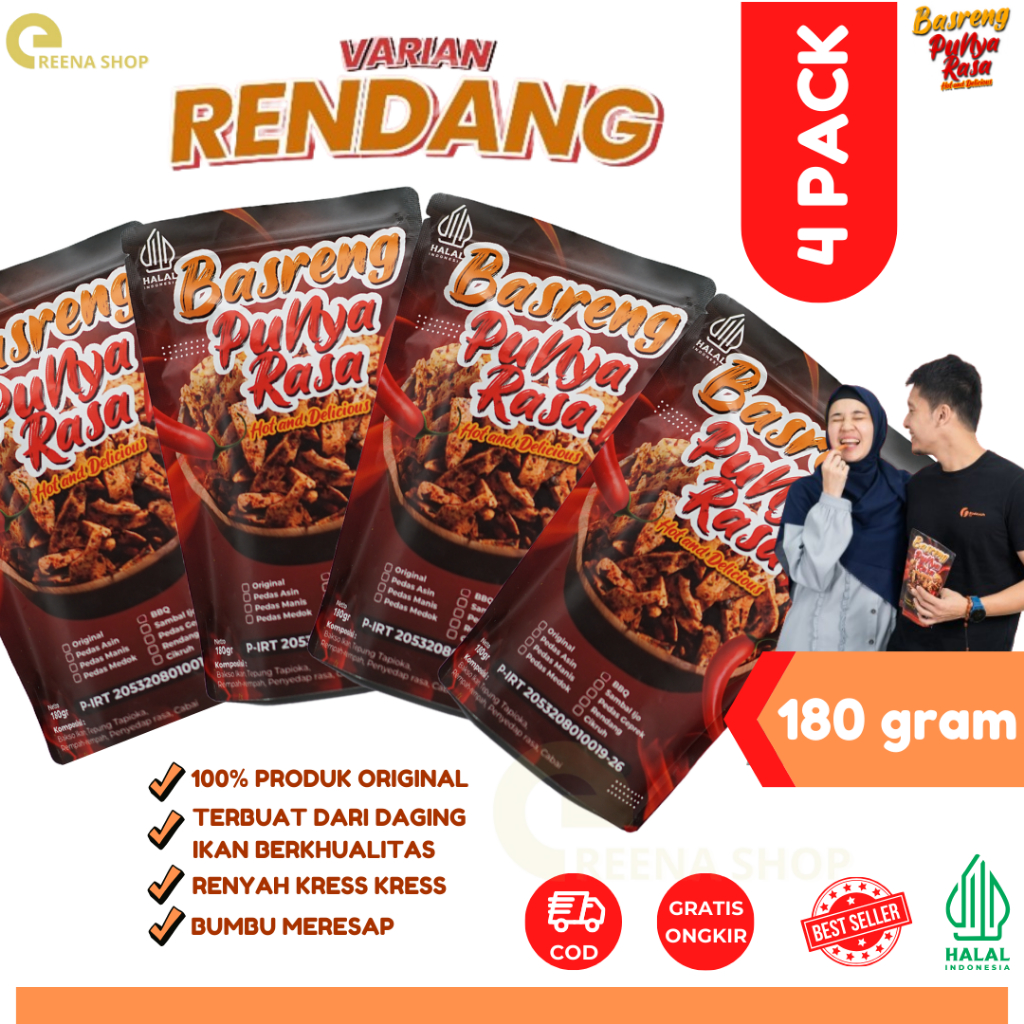 

Basreng Rasa Rendang Isi 4pack Cemilan dan Lauk Makan Gurih Renyah Bumbu Melimpah Cemilan Kekinian