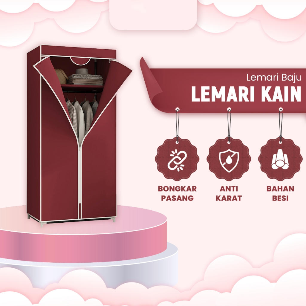Lemari baju Lemari Portable Lemari Serbaguna Kain Lemari gantungan Lemari resleting polos LEMARI 70