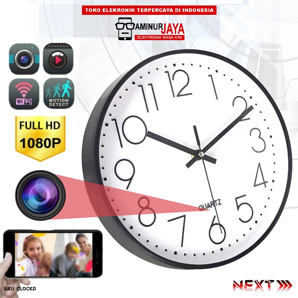 IP Camera CCTV WiFi Jam Dinding Hidden Kamera Wireless Wall Clok Resolusi Full HD 1080P Spycam Camer