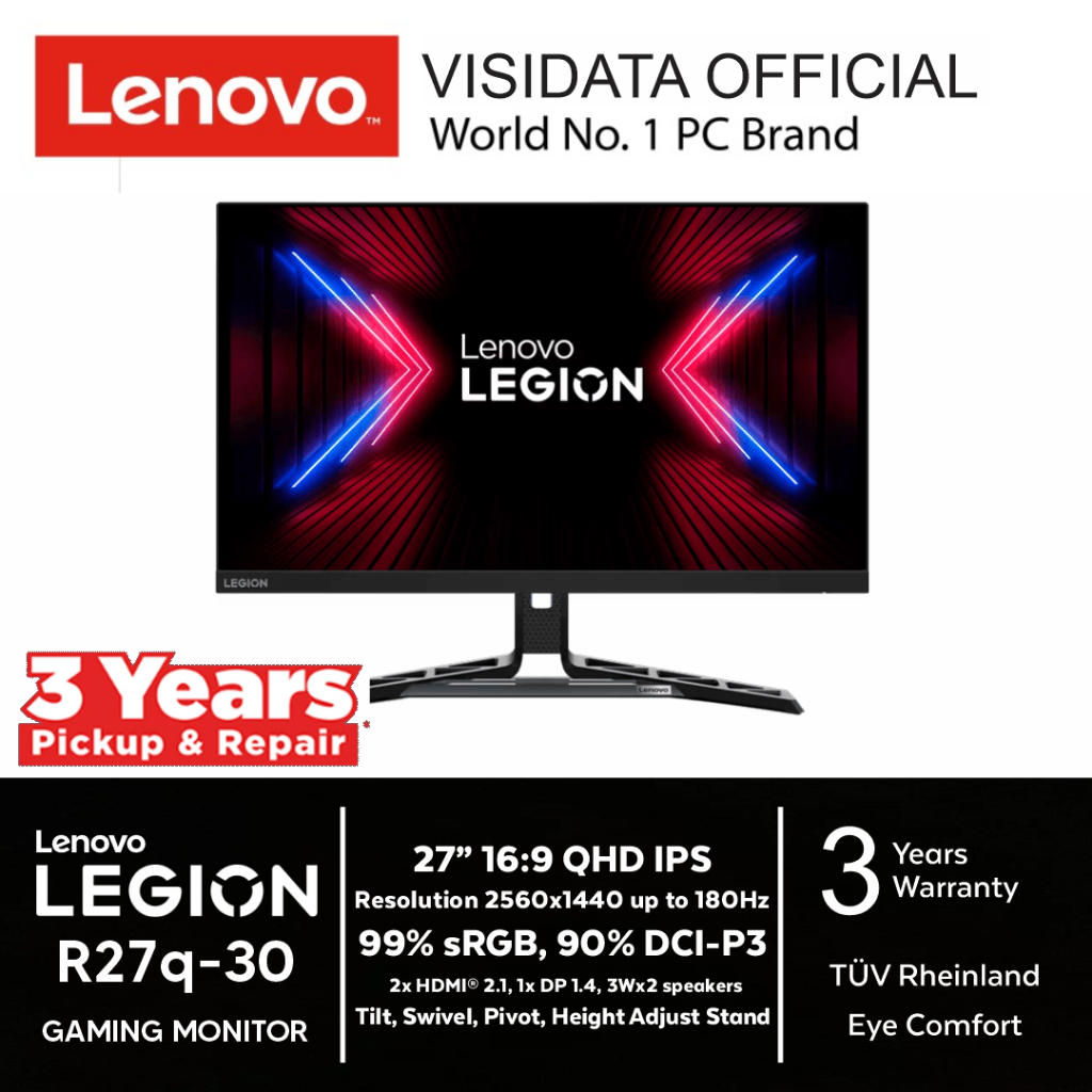 Lenovo Legion R27q-30 - R27qe Gaming Monitor 27" QHD 99%sRGB upto 180Hz Anti glare