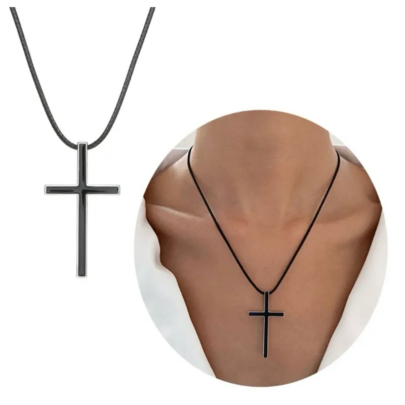 KALUNG TALI LAMBANG SALIB TITANIUM - KALUNG KEAGAMAAN - KALUNG ROHANI - KALUNG KRISTEN KOTOLIK