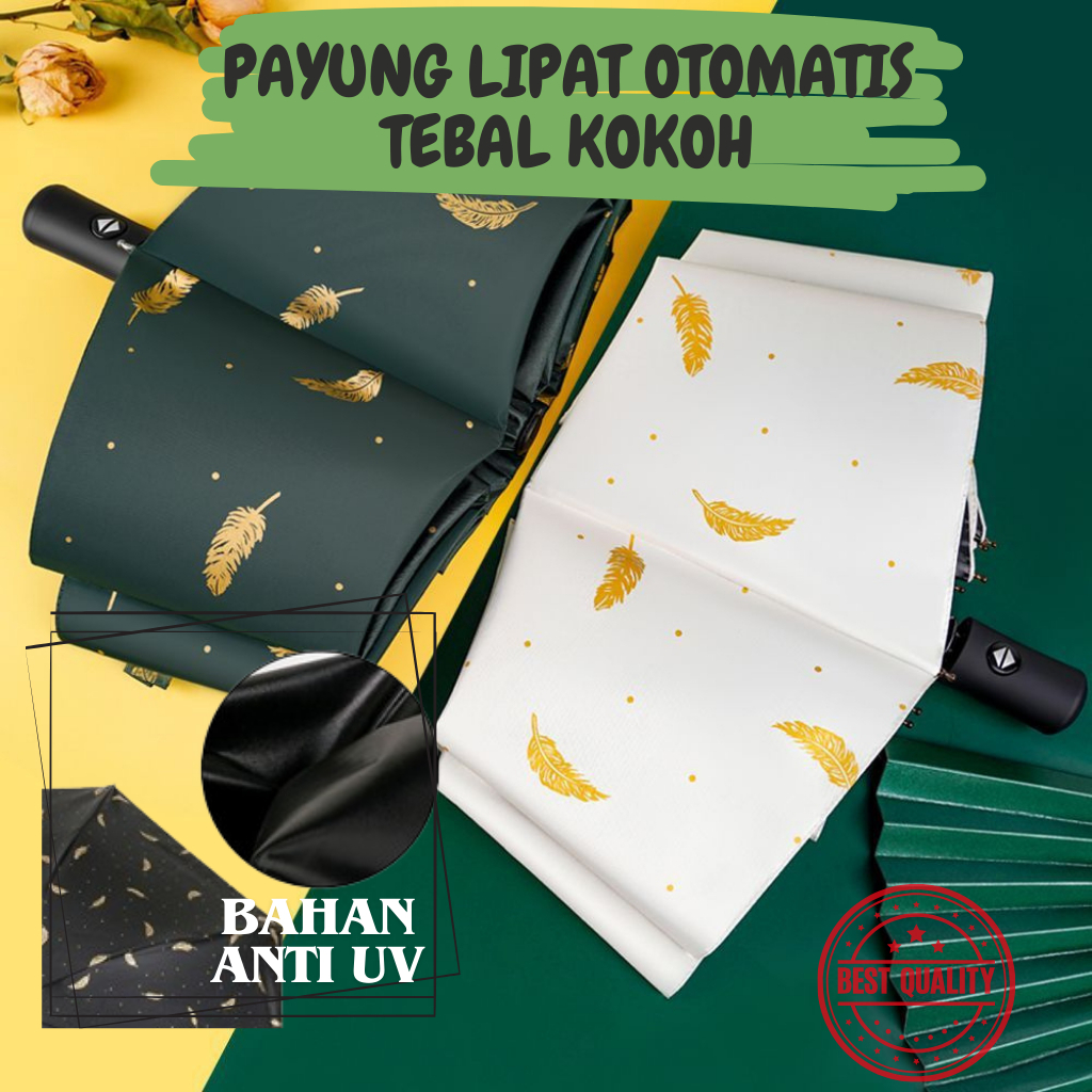 Payung Lipat Otomatis Premium Anti Sinar UV Motif dan Gambar Bulu Payung Lipat Kokoh Tahan Angin Ken