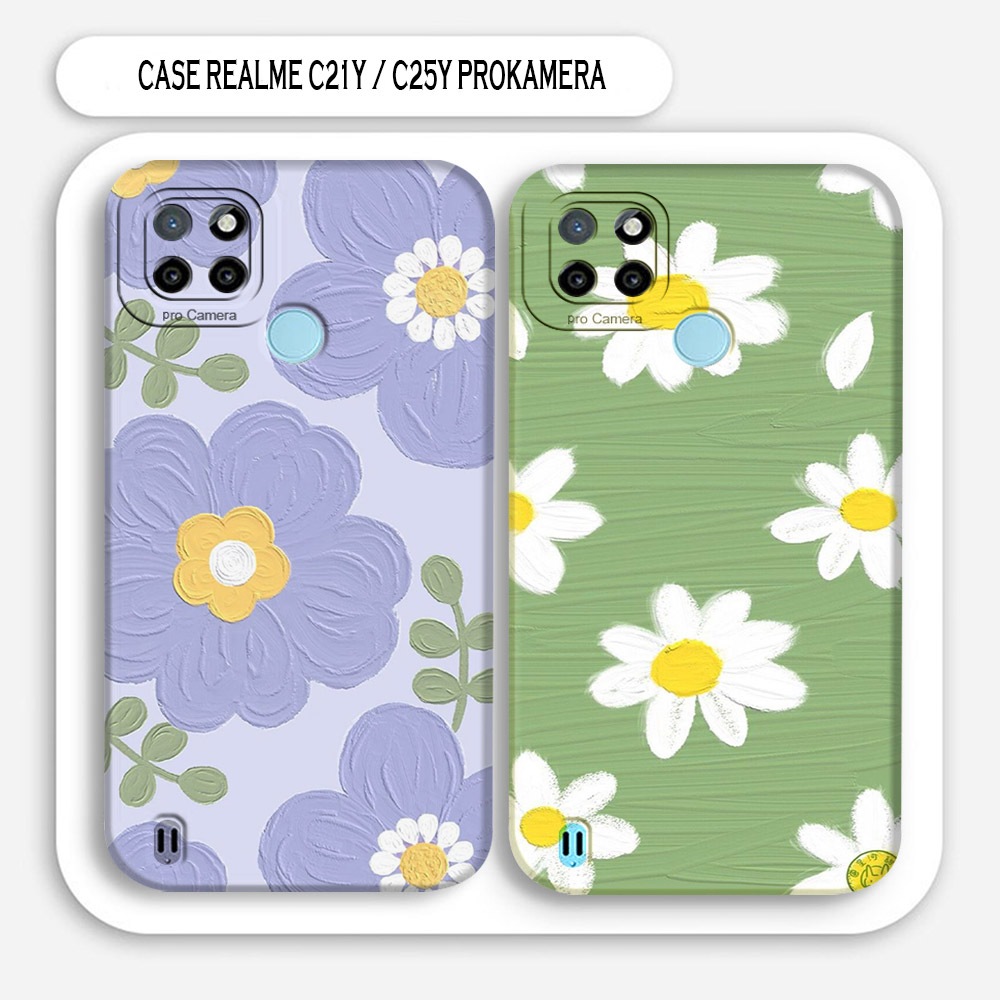 Premium Softcase Realme C21Y / C25Y Motif Flowers Cute Kekinian Kesing Hp Bunga bunga Silikon Tpu Pr