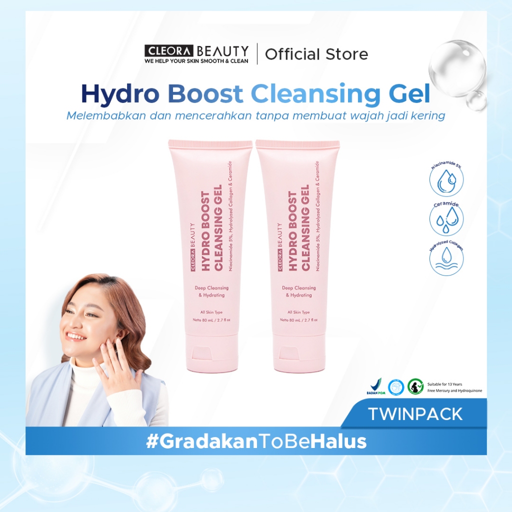 Cleora Hydro Boost Cleansing Gel Special Bundle 2pcs - Face Wash Brightening With Niacinimide Mencer