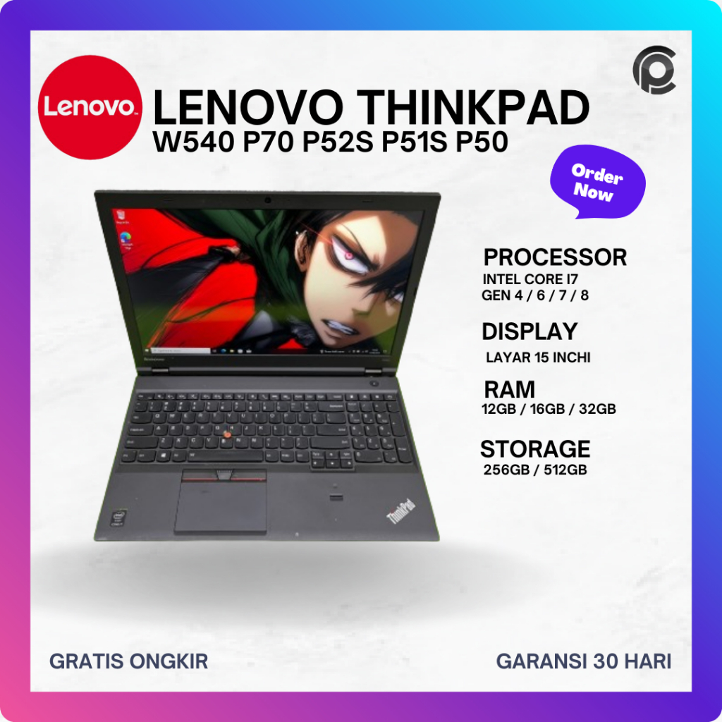 Lenovo ThinkPad P50 P51 P51s Dual VGA Laptop Workstation Second Bergaransi