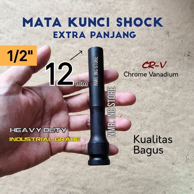 Mata Kunci Shock 12 12mm Extra Panjang 130mm, Sok Impact 1/2" Pas Socket, Kualitas Bagus.