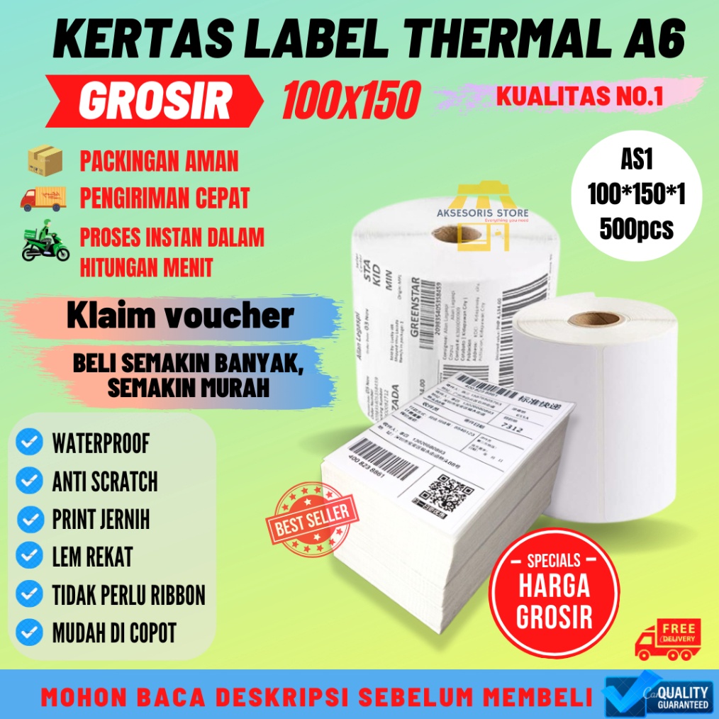 

ART S58Y GROSIR KERTAS THERMAL LABEL STICKER 35PCS 5PCS UKURAN A6 1X15