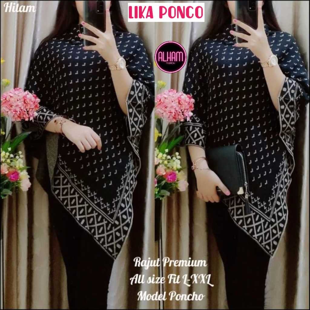 Lika Ponco Alham Atasan Sweater Rajut Wanita Ld 110 - 120 Jumbo XXXL Motif Kekinian Korea Terbaru