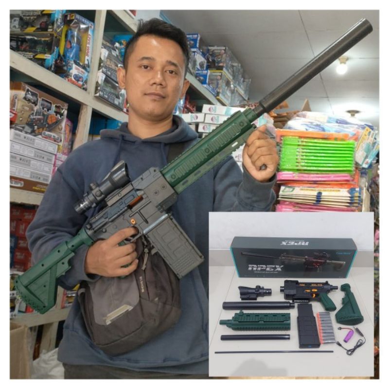 Mainan Tembakan Nerf Semi Auto - PistolanTembak Batre Anak Laki Cowok Ukuran besar Peluru dari busa 