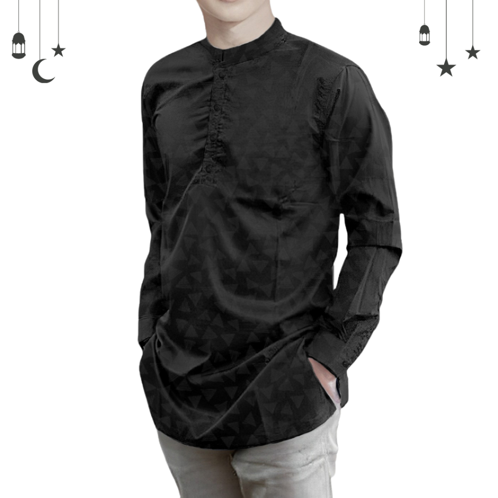 Baju Koko Pria Laki laki Fashion Muslim Qurta Raja  Pakistan Rami Jumbo Katun Lengan Panjang QREJ