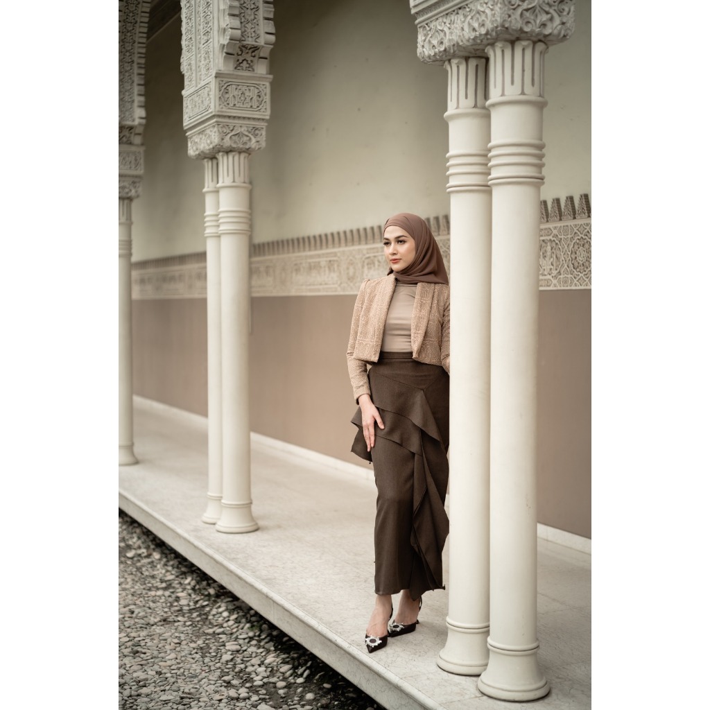 ATVEZZO Anna Skirt Brown Baju Lebaran Gaun Gamis Pesta Elegan Terusan bisa Hijab Armani Bridesmaid K
