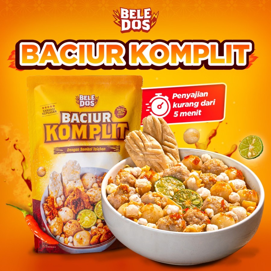 

Beledos Baciur Komplit 160 Gram dengan Sambal Taichan viraalll HALAL BERPOM