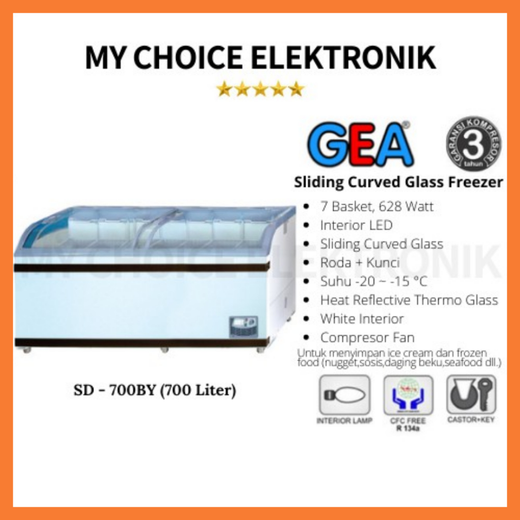GEA  SD-700BY / SD700BY / SD-700 BY Sliding Curved Glass Freezer (2 COMPRESSOR)