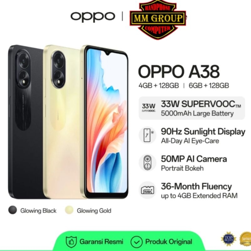 HP OPPO A38 || RAM & INTERNAL 4+4/128 dan 6+6/128 [GARANSI RESMI]